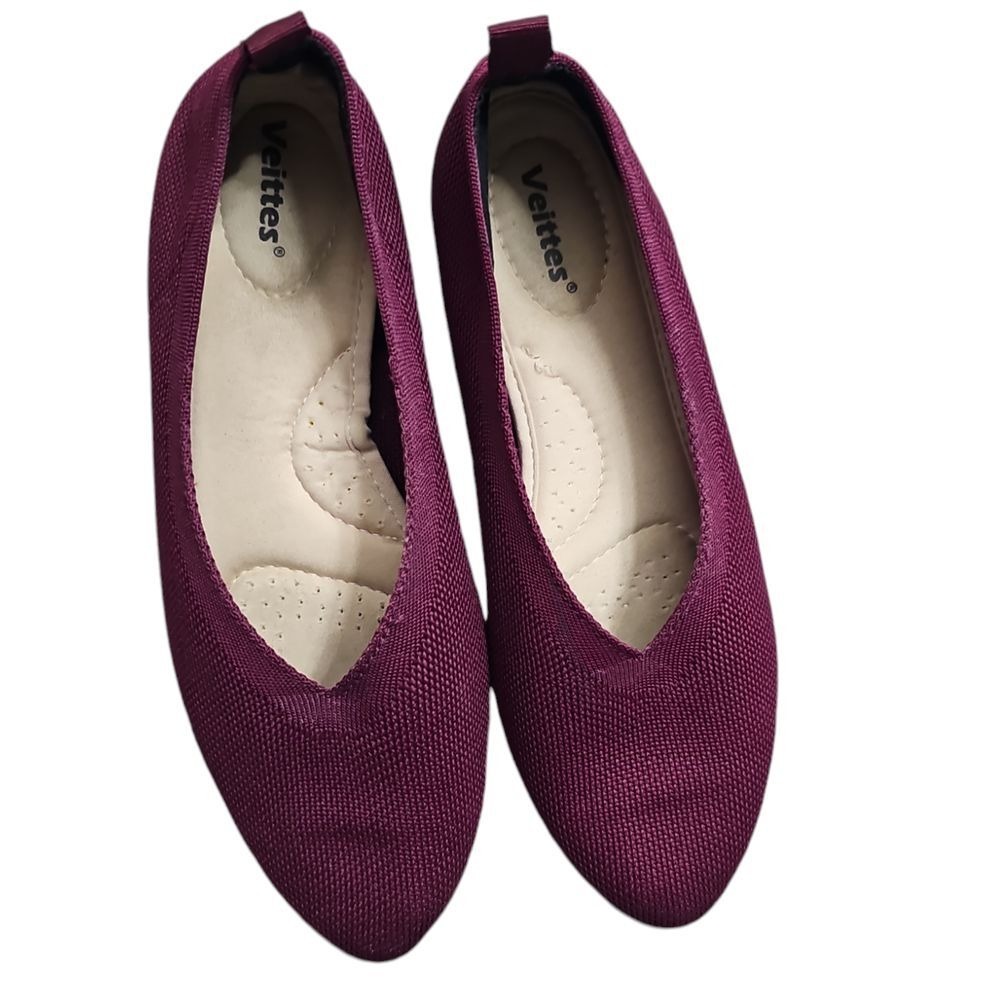 Veittes Burgundy Mesh Slip-On Flats Comfortable‎ Casual Women's Shoes size 8